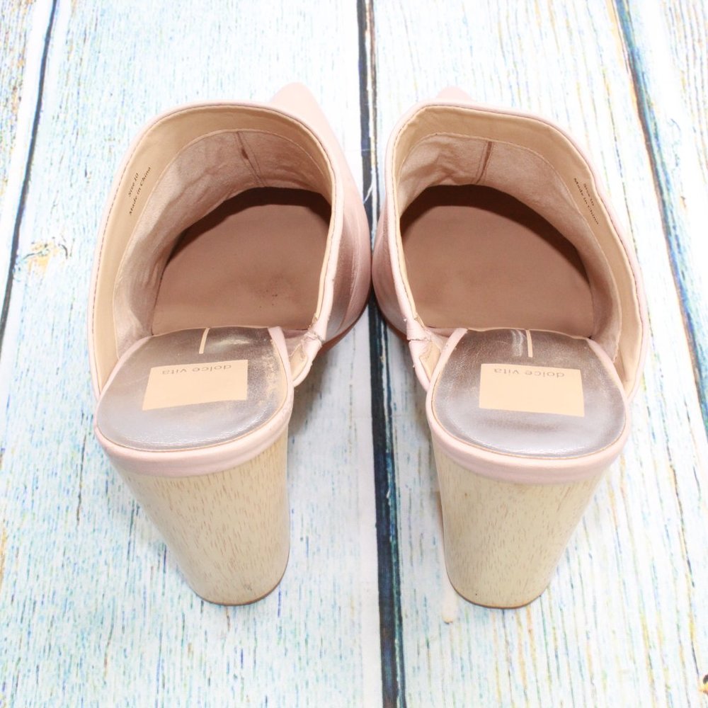 Dolce Vita Caley Pink Leather Wood Block Slip On Heel Mule Size 10 - Picture 5 of 9